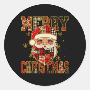 Pegatina Redonda Hugvyn Navidades Santa Claus Patchwork Chris