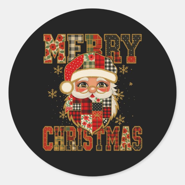 Pegatina Redonda Hugvyn Navidades Santa Claus Patchwork Chris (Anverso)
