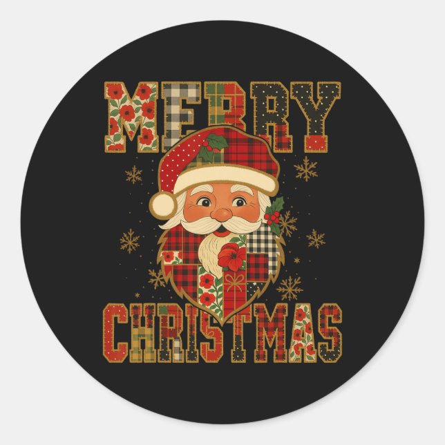 Pegatina Redonda Hugvyn Navidades Santa Claus Patchwork Chris (Anverso)
