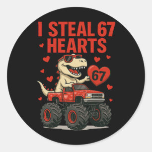Pegatina Redonda Hugvyn robo 67 corazones San Valentín Dinosaurio M