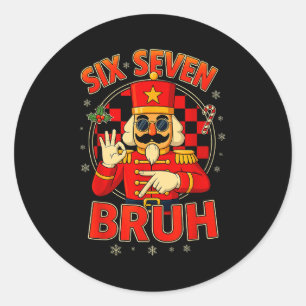 Pegatina Redonda Hugvyn Six Seven Bruh Cascanueces Navidad 67 Meme