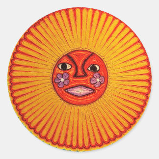 Pegatina Redonda Huichol String Art Sun Arte Folclórico Mexicano