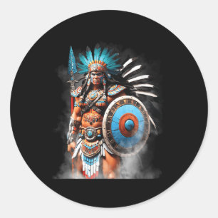 Pegatina Redonda Huitzilopochtli Aztec Sun Y War God Tenochtitlan