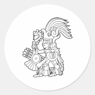 Pegatina Redonda Huitzilopochtli Azteca Dios Azteca Mitología Mayan