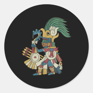 Pegatina Redonda Huitzilopochtli Azteca Dios Azteca Mitología Mayan