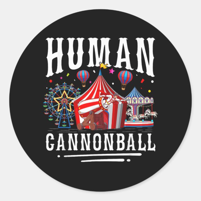 Pegatina Redonda Human Cannonball Circus Carnival (Anverso)