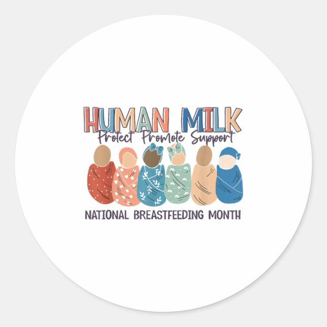 Pegatina Redonda Human Milk Moms Milk S National Breastfeeding Mont (Anverso)