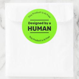 Pegatina Redonda Humano hecho - Sin IA - Verde brillante con texto 