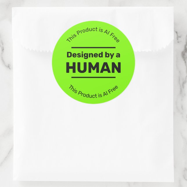Pegatina Redonda Humano hecho - Sin IA - Verde brillante con texto  (Bolso)