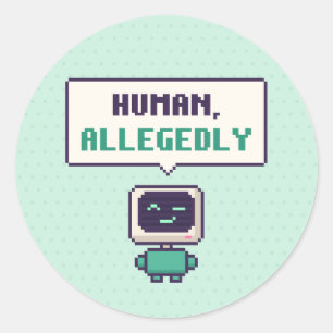 Pegatina Redonda Humano, supuestamente divertido sticker de píxeles