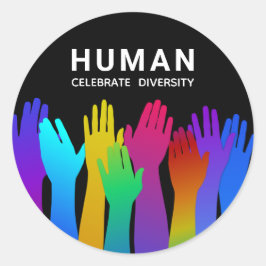 Pegatina Redonda Humano | Una Raza | Celebrar Diversidad