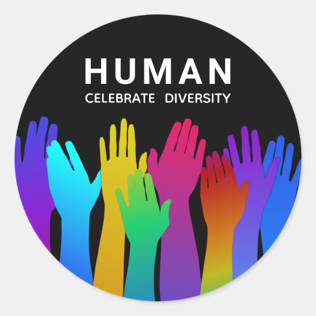 Pegatina Redonda Humano | Una Raza | Celebrar Diversidad (Anverso)