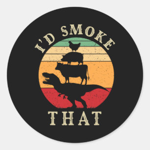 Pegatina Redonda Humaría ese divertido asador de carne vintage de B