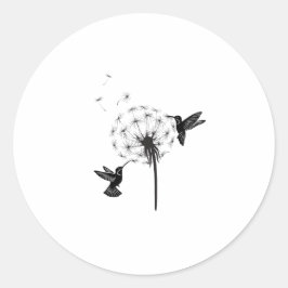 Pegatina Redonda Hummingbird and Dandelion Flower Nature Art
