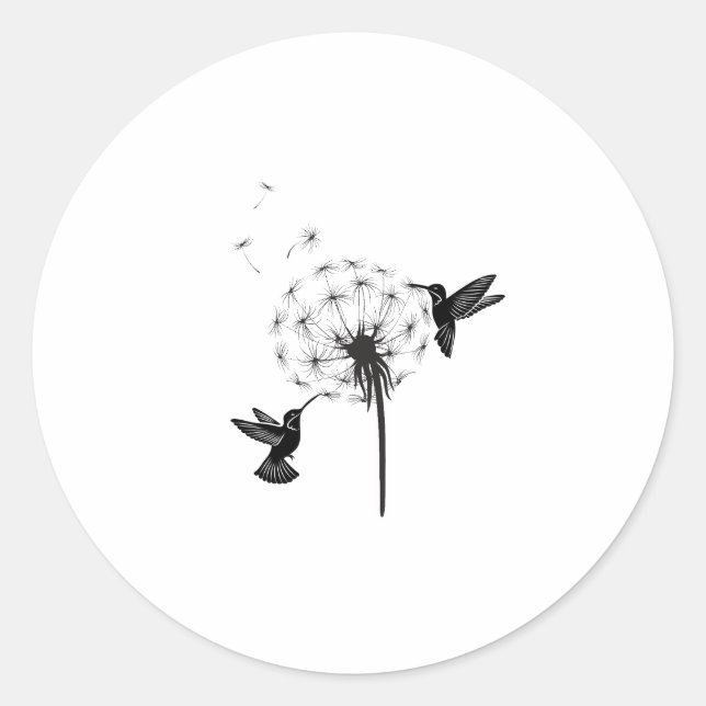 Pegatina Redonda Hummingbird and Dandelion Flower Nature Art (Anverso)