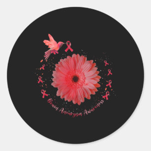 Pegatina Redonda Hummingbird Burgundy Sunflower Aneurysm Awar