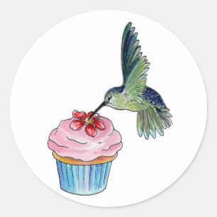 Pegatina Redonda Hummingbird Cupcake Love