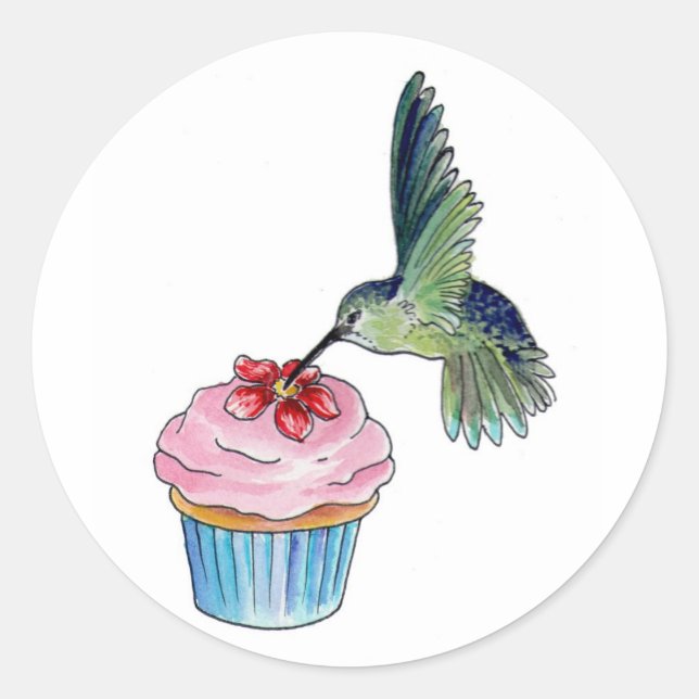 Pegatina Redonda Hummingbird Cupcake Love (Anverso)