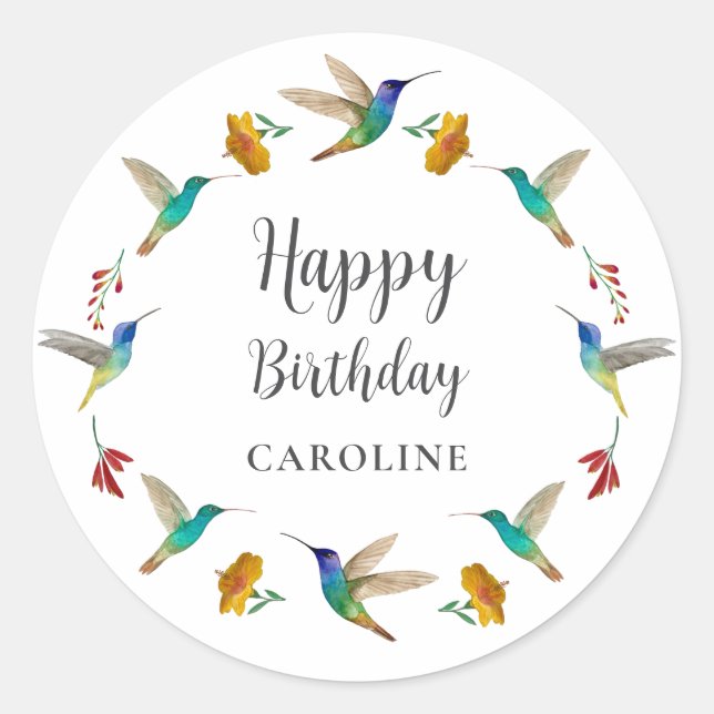 Pegatina Redonda Hummingbird Custom Birthday Sticker (Anverso)