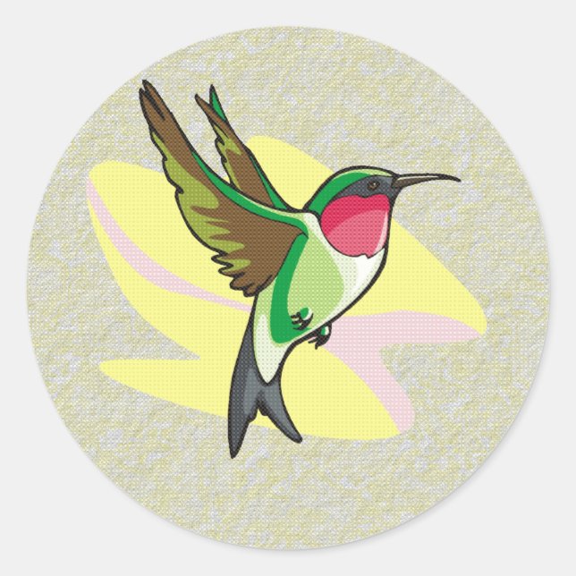 Pegatina Redonda Hummingbird en el vuelo sobre fondo texturizado (Anverso)