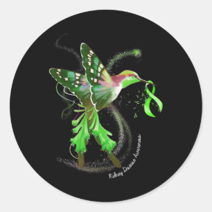 Pegatina Redonda Hummingbird Holding Green Ribbon
