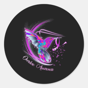Pegatina Redonda Hummingbird Holding Purple Ribbon Sobredosis Aware