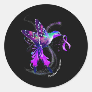 Pegatina Redonda Hummingbird Holding Purple Ribbon Sobredosis Aware
