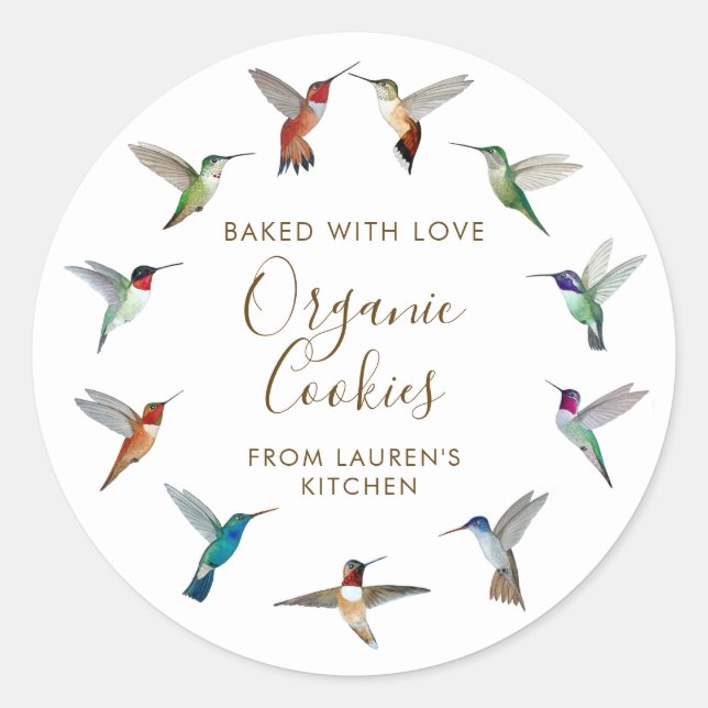 Pegatina Redonda Hummingbird Home-made Goods (Anverso)