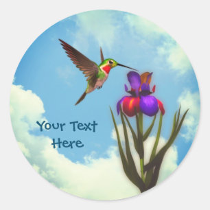Pegatina Redonda Hummingbird Iris Flower Personalizada