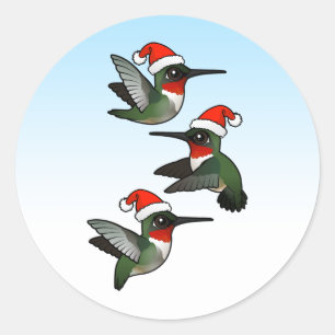 Pegatina Redonda Hummingbird navidades con trompeta