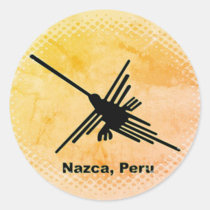 Pegatina Redonda Hummingbird Nazca Geoglyph, Perú
