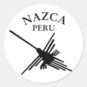 Pegatina Redonda Hummingbird Nazca Peru con texto curvo