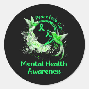 Pegatina Redonda Hummingbird Peace Love Cure Mental Health Awarts