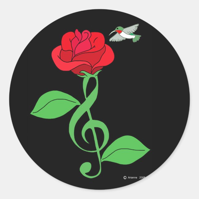 Pegatina Redonda Hummingbird Rosa Clef (Anverso)