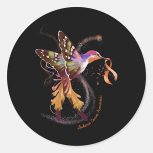 Pegatina Redonda Hummingbird Sostener Naranja Ribbon Leucemia Conci