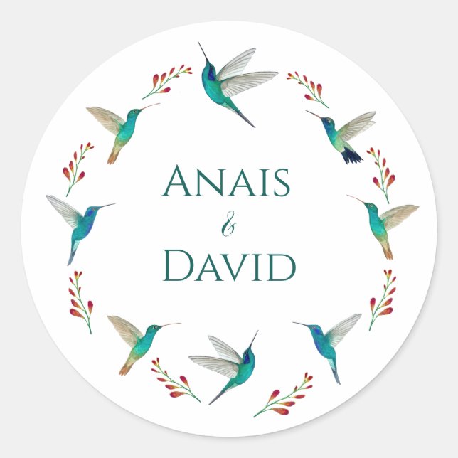 Pegatina Redonda Hummingbird Summer Wedding Classic Round Sticker (Anverso)