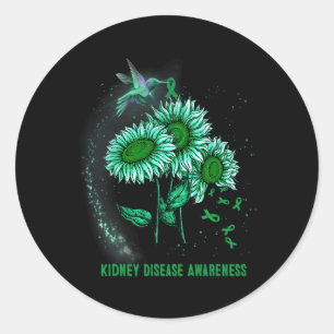 Pegatina Redonda Hummingbird Sunflower Enfermedad renal Conciencia