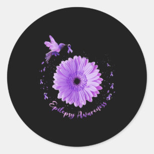 Pegatina Redonda Hummingbird Sunflower Púrpura Cinta Epilepsia Cons