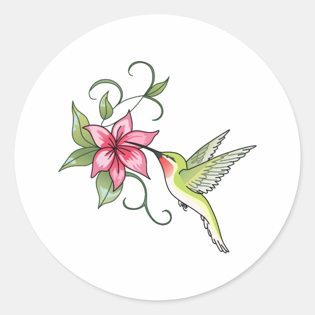 PEGATINA REDONDA HUMMINGBIRD Y FLOWER (Anverso)