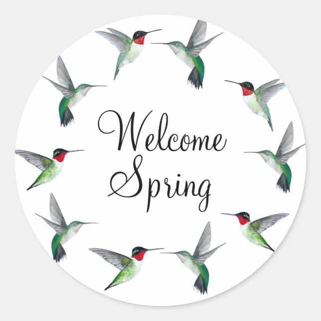 Pegatina Redonda Hummingbirds gird bienvenida Spring (Anverso)