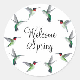 Pegatina Redonda Hummingbirds gird bienvenida Spring