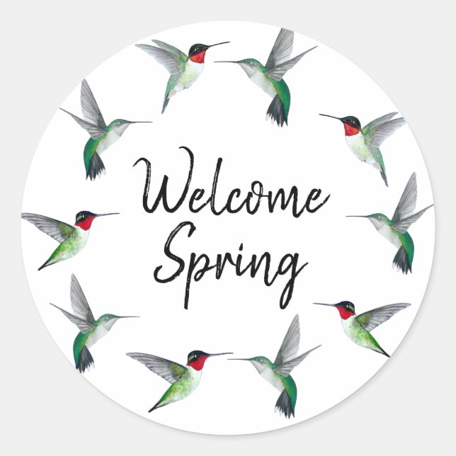 Pegatina Redonda Hummingbirds gird bienvenida Spring (Anverso)