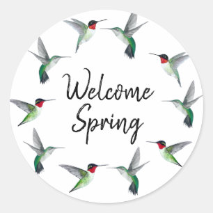 Pegatina Redonda Hummingbirds gird bienvenida Spring