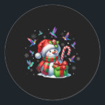Pegatina Redonda Hummingbirds Snowman Santa Hat Christma<br><div class="desc">Aves Lover Hummingbirds Snowman Santa Hat Navidades Luces</div>