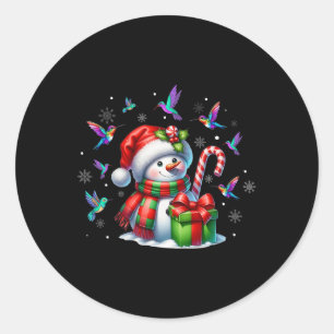 Pegatina Redonda Hummingbirds Snowman Santa Hat Christma