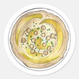 Pegatina Redonda Hummus Houmous Alimentos mediterráneos de Oriente