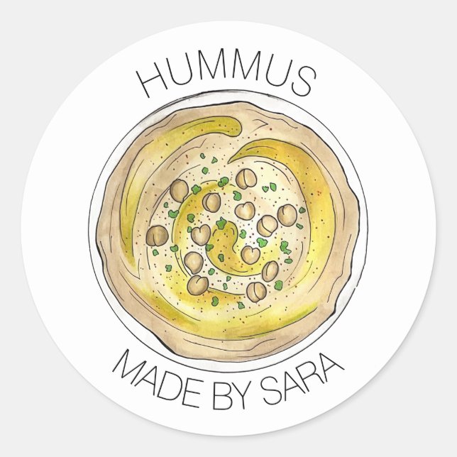 Pegatina Redonda Hummus Houmous Dip Homemade from the Kitchen of (Anverso)