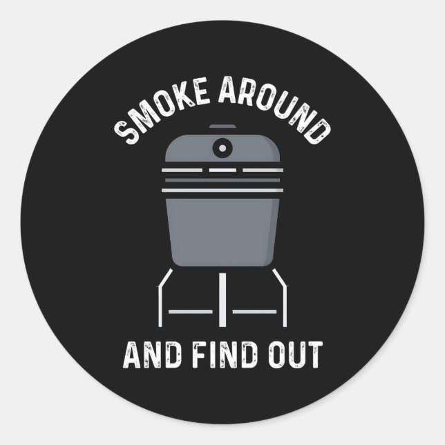 Pegatina Redonda Humo Y Averigua Humo De Bbq Smoker Barbeque (Anverso)
