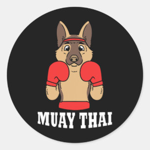 Pegatina Redonda Humor animal boxeo tailandés perro divertido Muay 