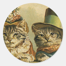 Humor Antiguo, Novios Victorianos Gatos con Sombre
